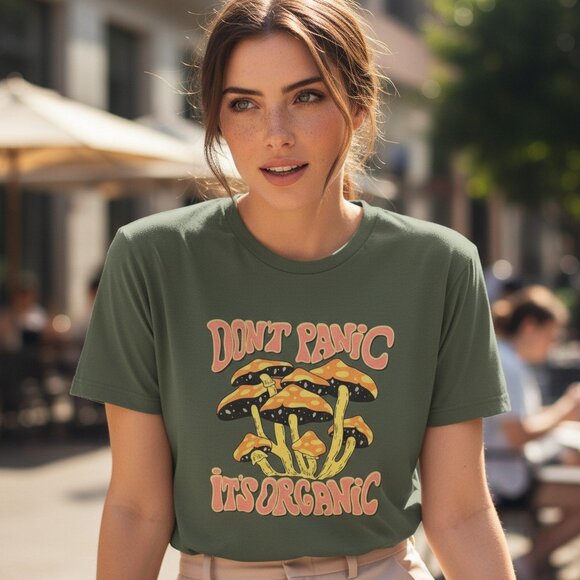 DON'T PANIC IT'S ORGANIC Mushroom Tee S GILDAN Cotton Skater Punk Hippie Shrooms - Picture 10 of 10